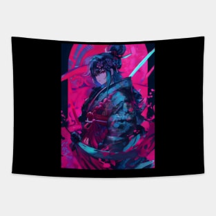 Neon samurai japanese princess Tapestry