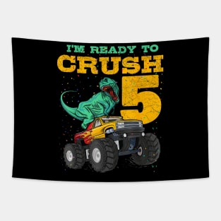 5th Birthday Monster Truck Dino 5 Years Old Bday Tapestry