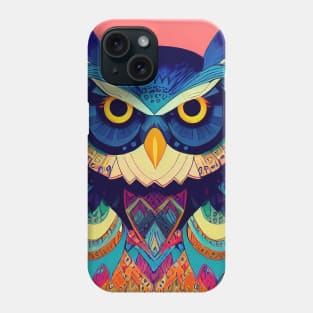 Colorful Owl Portrait Illustration - Bright Vibrant Colors Bohemian Style Feathers Psychedelic Bird Animal Rainbow Colored Art Phone Case