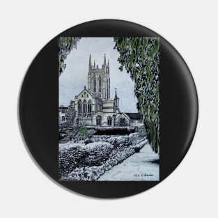 Bury St Edmunds Cathedral in the Snow Painting Pin