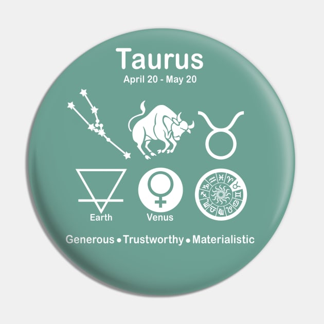 All About Taurus - white Pin by LittleGreenHat