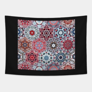 Hexagonal Oriental and ethnic motifs in patterns. Tapestry