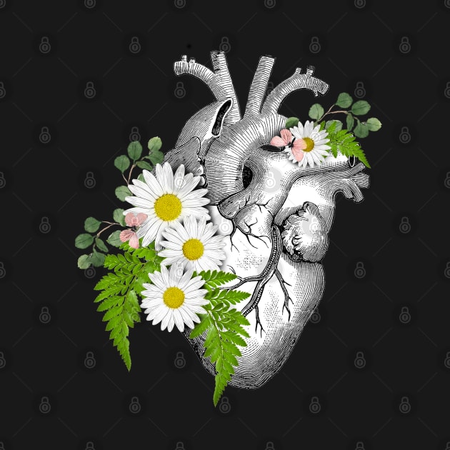 Daisy Heart Human Anatomy And pink butterflies by Collagedream