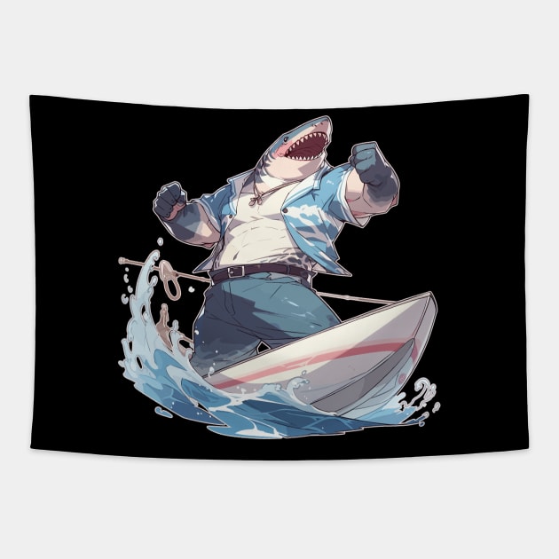 Big Brawny Anime Shark Bro Canoe Tapestry by DanielLiamGill