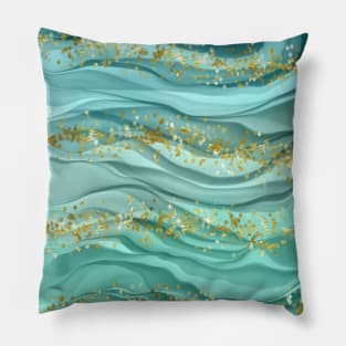 Green Gold Fantasy Wave Pattern Pillow