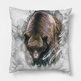 Brown Bear Grizzly Animal Wildlife Jungle Nature Adventure Watercolor Pillow