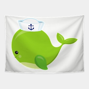 Sailor Whale, Cute Whale, Baby Whale, Green Whale Tapestry