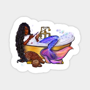 Mermaid self care - Mermaid filing her nails and wearing long braids relaxing in luxurious bubble bath having a moment of tranquility  ! Magnet