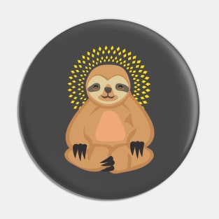 Funny Sloth in Yoga position with enlightenment lights Pin