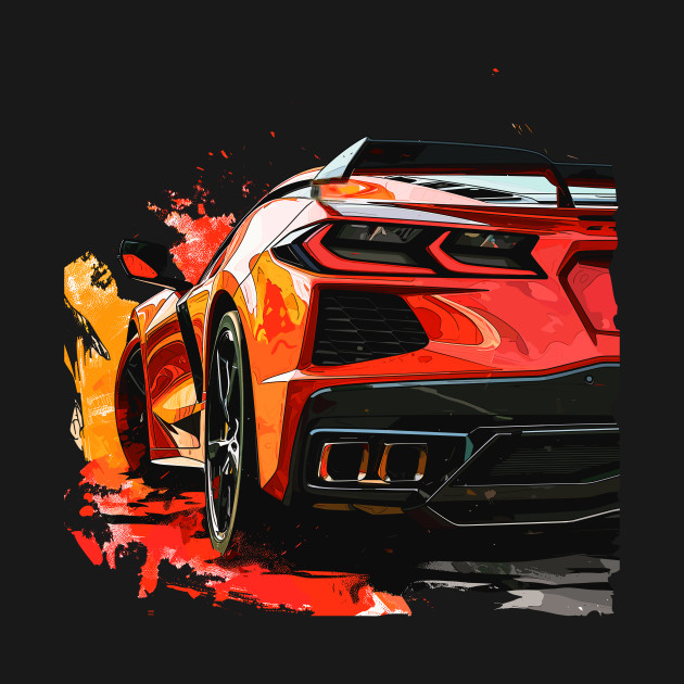 Amplify Orange C8 Corvette Graphic Big and Bold on Front and Back of T shirt Supercar Racecar C8 Corvette by Tees 4 Thee