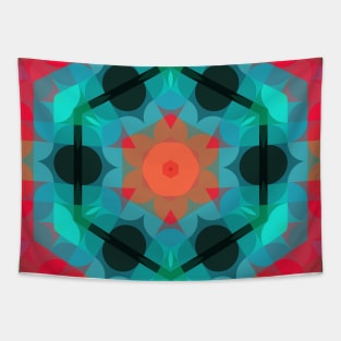 Retro Mandala Flower Blue and Pink Tapestry