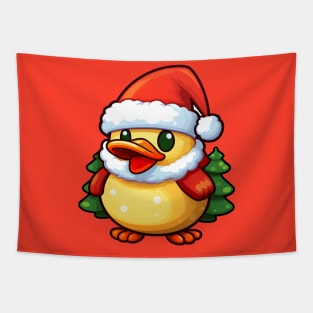 Cute Christmas Duck in Santa hat Tapestry