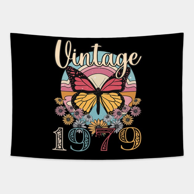 Floral Butterfly Retro Vintage 1979 44th Birthday Tapestry by Vladis