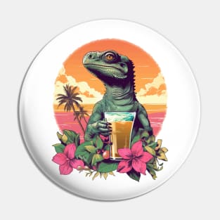 Green Lizard Holding Beer (Vacation Mode) Pin