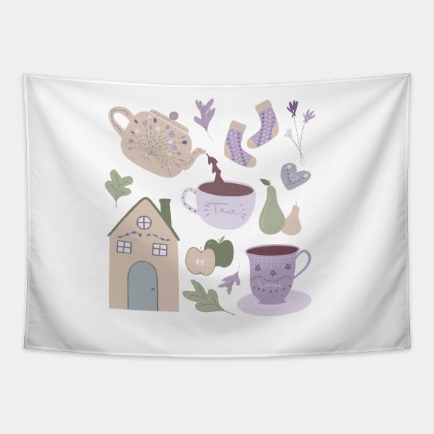 Cozy tea time Tapestry by smoochugs