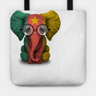 Baby Elephant with Glasses and Cameroon Flag Tote