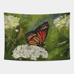 Viceroy Butterfly On Queen Anne's Lace Watercolor Batik Tapestry