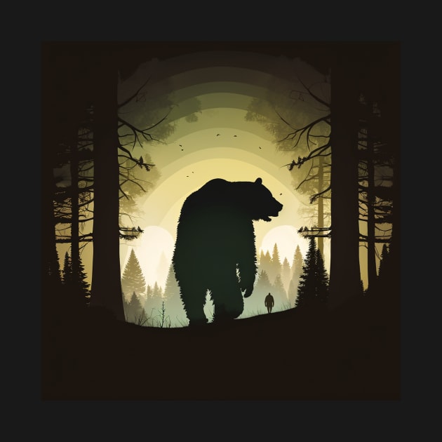 Forest with  Bear and Man Silhouette, Adventure by dukito