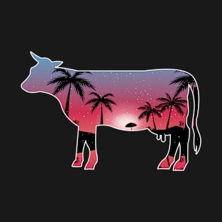 Cow Beautiful Sunset Beach Palm Tree T-Shirt