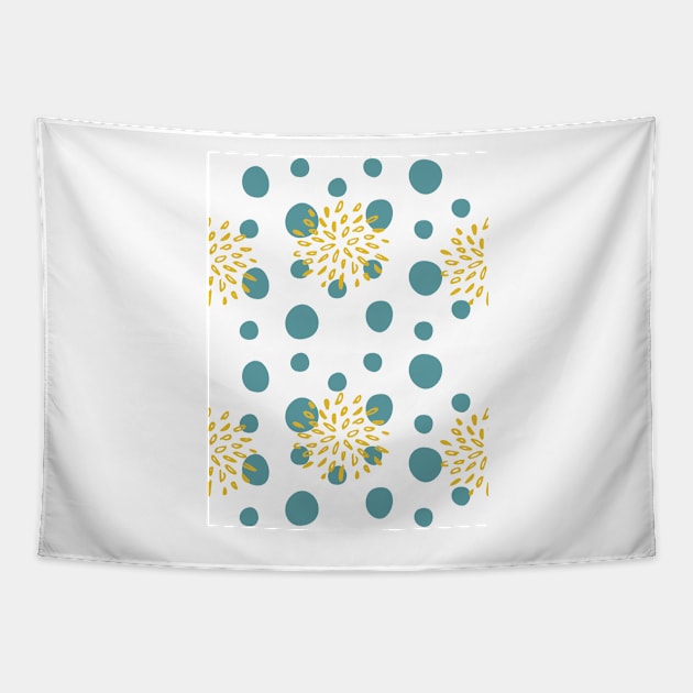 Blue raindrops in yellow flower Tapestry by PedaDesign