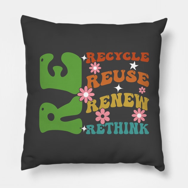 Recycle Reuse Renew Rethink Earth Day Pillow by Rosemat