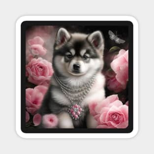 Pomsky With Roses Magnet