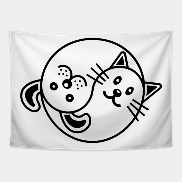 Yin Yang Cat and Dog Tapestry by VALIJANOV