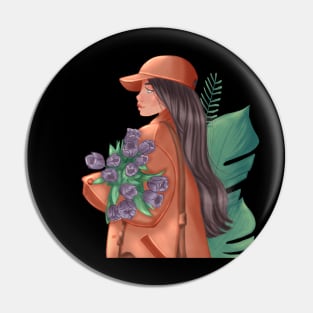 Girl with flowers Pin