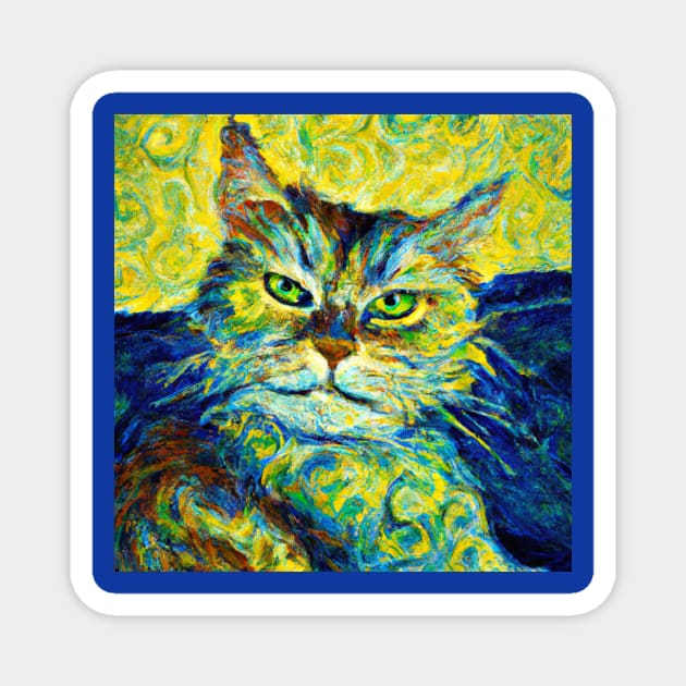 Cat Portrait in the Style of Van Gogh Magnet by Star Scrunch