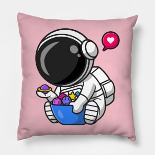 Cute Astronaut With Planet Candy Bowl Cartoon Pillow