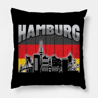 Hamburg Germany Skyline Vintage German Flag Pillow