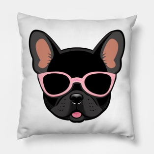 Black Frenchie Dog in Pink Shades French Bulldog Pillow
