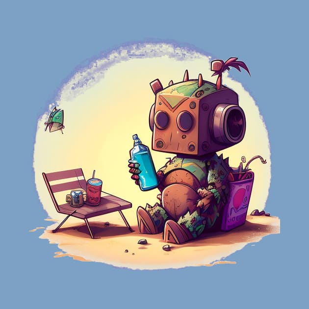 Cute rusty robot having some snacs. by Kamila's Ideas