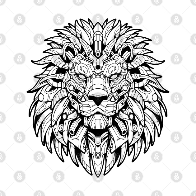 Biomechanical Lion: An Advanced Futuristic Graphic Artwork with Abstract Line Patterns by AmandaOlsenDesigns