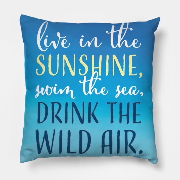 Drink the Wild Air Emerson Quote in Blue Pillow by sentinelsupplyco