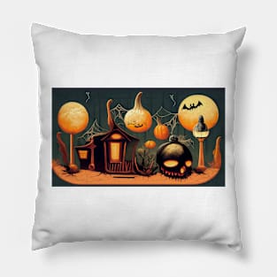 Haunted House on Halloween Night Pillow