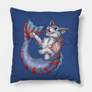 Purrmaid: Red on Blue Tabby Pillow