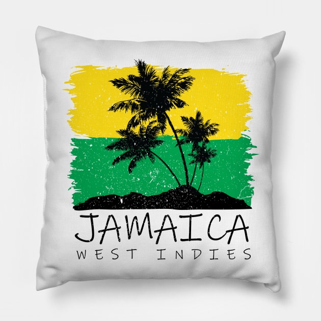 Jamaican National Colors and Palm Silhouette Pillow by IslandConcepts