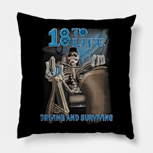 18 To Life Driving And Surviving Skeleton Pillow