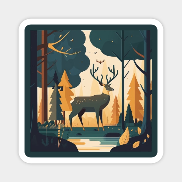 Deer in a Forest Scene Magnet by Star Scrunch