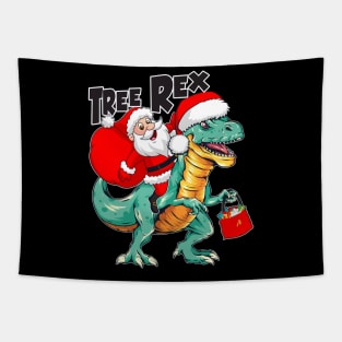 Santa Riding Dinosaur T-rex Tapestry
