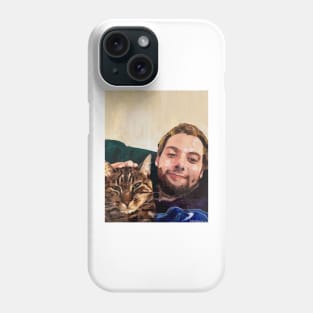 Young Man with his Feline Friend Phone Case