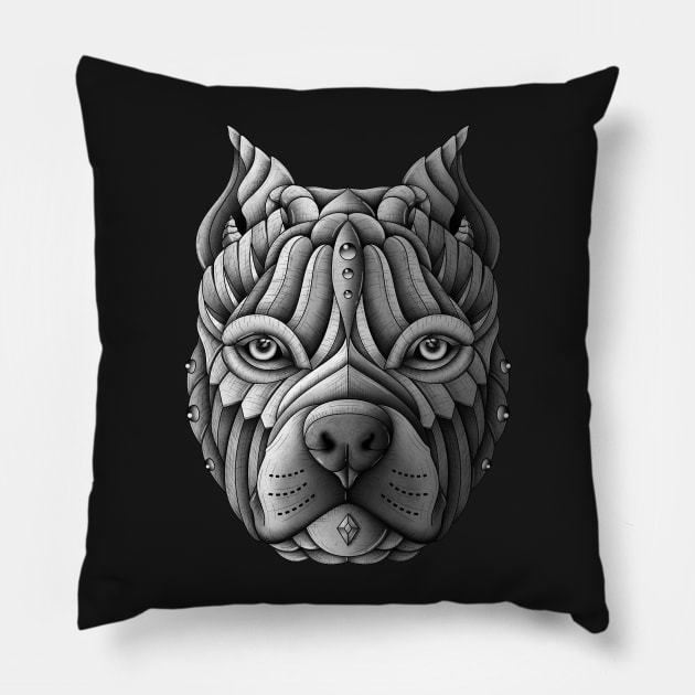 Ornate Pitbull Pillow by Psydrian