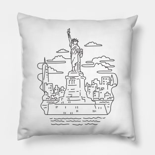 Statue of Liberty with New York City Skyline USA Mono Line Art Pillow