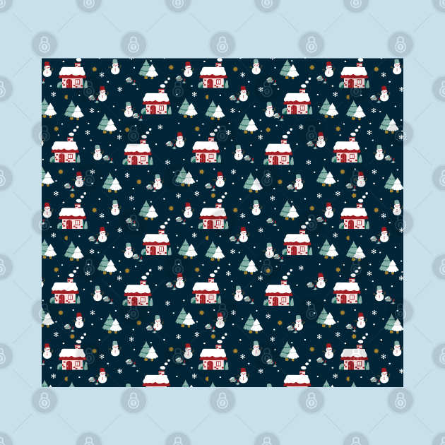 Cabin House and Snowmen Art Pattern by FlinArt