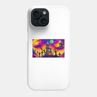 Haunted Castle in the Middle of a Cemetery with Pumpkins and Jack-o'-lanterns Phone Case