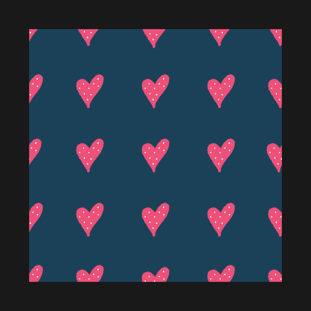 Pink Heart Pattern on Blue by OneLook