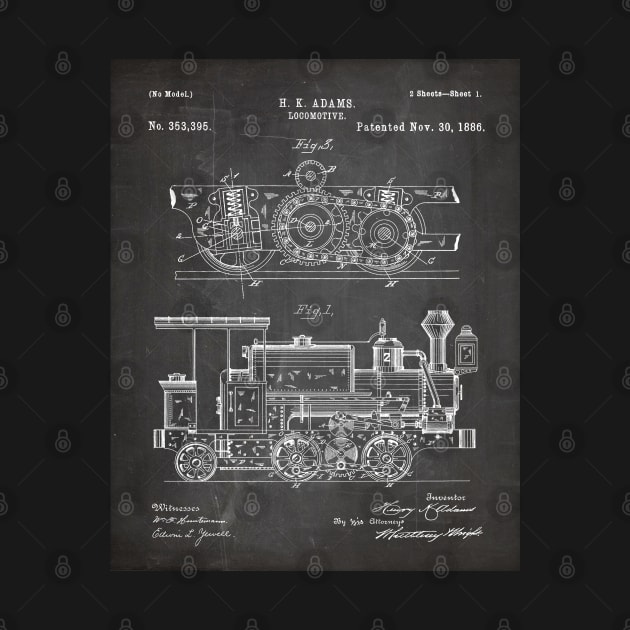 Steam Train Patent - Steam Locomotive Art - Black Chalkboard by patentpress