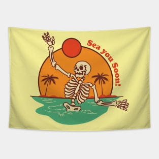 Sea you Soon Punny Skeleton Tapestry