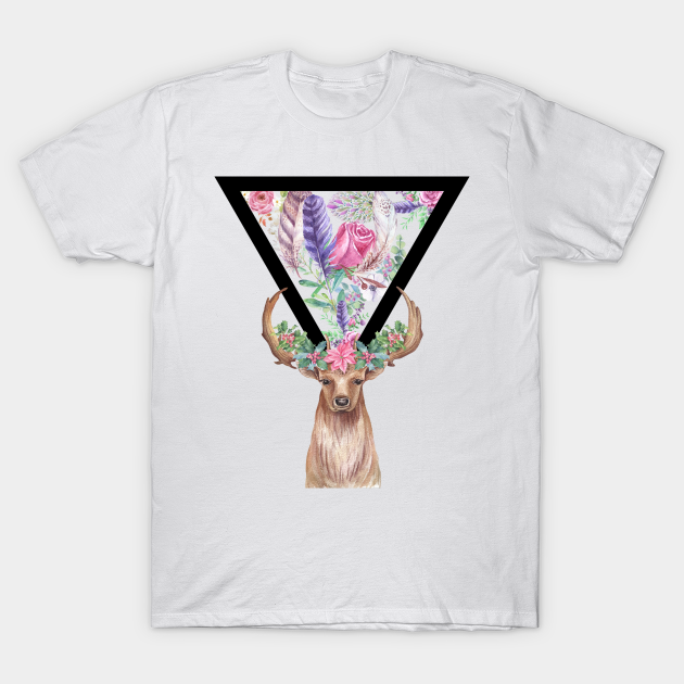 Discover Triangle, Deer, Flowers - Geometrical - T-Shirt